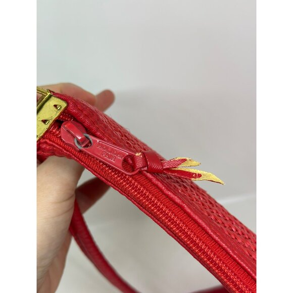 VTG Bob & Alice Women Red Woven Shoulder Bag Gold Accents Zipper Closure Stylish - Picture 5 of 10
